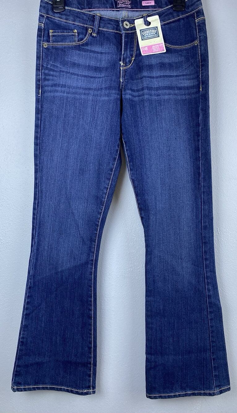 Levis Signature NWT Youth Sz 16 Distressed Whiskering Blue Denim Adj Waist Flare